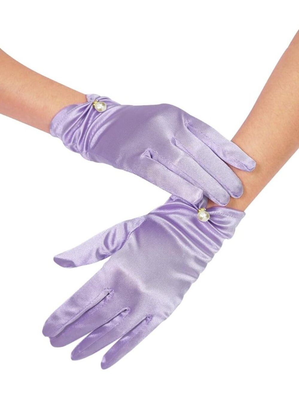Women's Lavender Pearl Accent Wrist Length Halloween Party Stretchy Lace Gloves